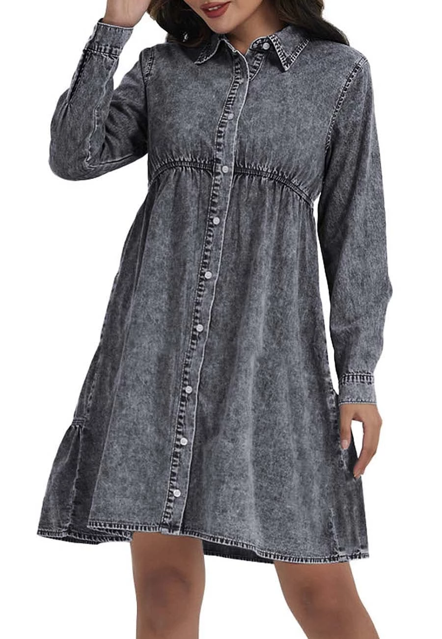 Anna-Kaci Women's Casual Long Sleeve Button Down Denim Shirt Dress - Image 9