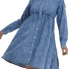Anna-Kaci Women&apos;s Casual Long Sleeve Button Down Denim Shirt Dress