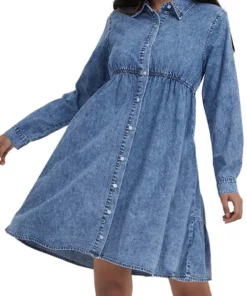Anna-Kaci Women's Casual Long Sleeve Button Down Denim Shirt Dress