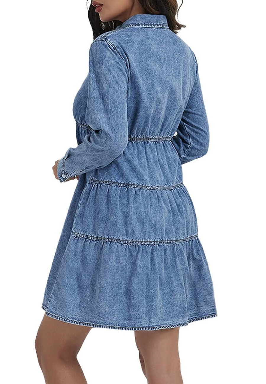 Anna-Kaci Women's Casual Long Sleeve Button Down Denim Shirt Dress - Image 4