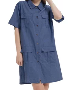 Anna-Kaci Short Sleeve Jean Shirt Dress Button Down
