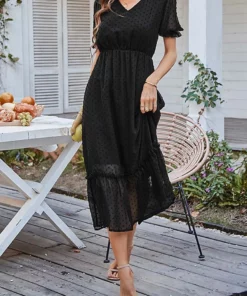 Anna-Kaci Swiss Dot Ruffle Hem Dress