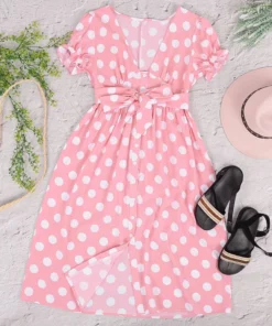 Anna-Kaci Button Polka Dot Dress
