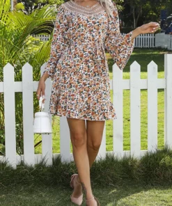 Anna-Kaci Lace Neck Floral Dress