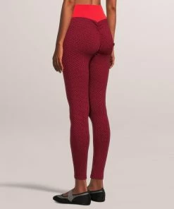 SOBEYO Legging Solid High Waisted Bubble Stretchable Fabric - Red