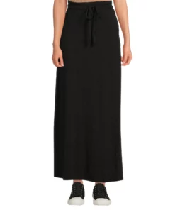 SOBEYO Women&apos;s Maxi Long Skirt Drawstring Waist Pockets Soft Comfort Fabric Black