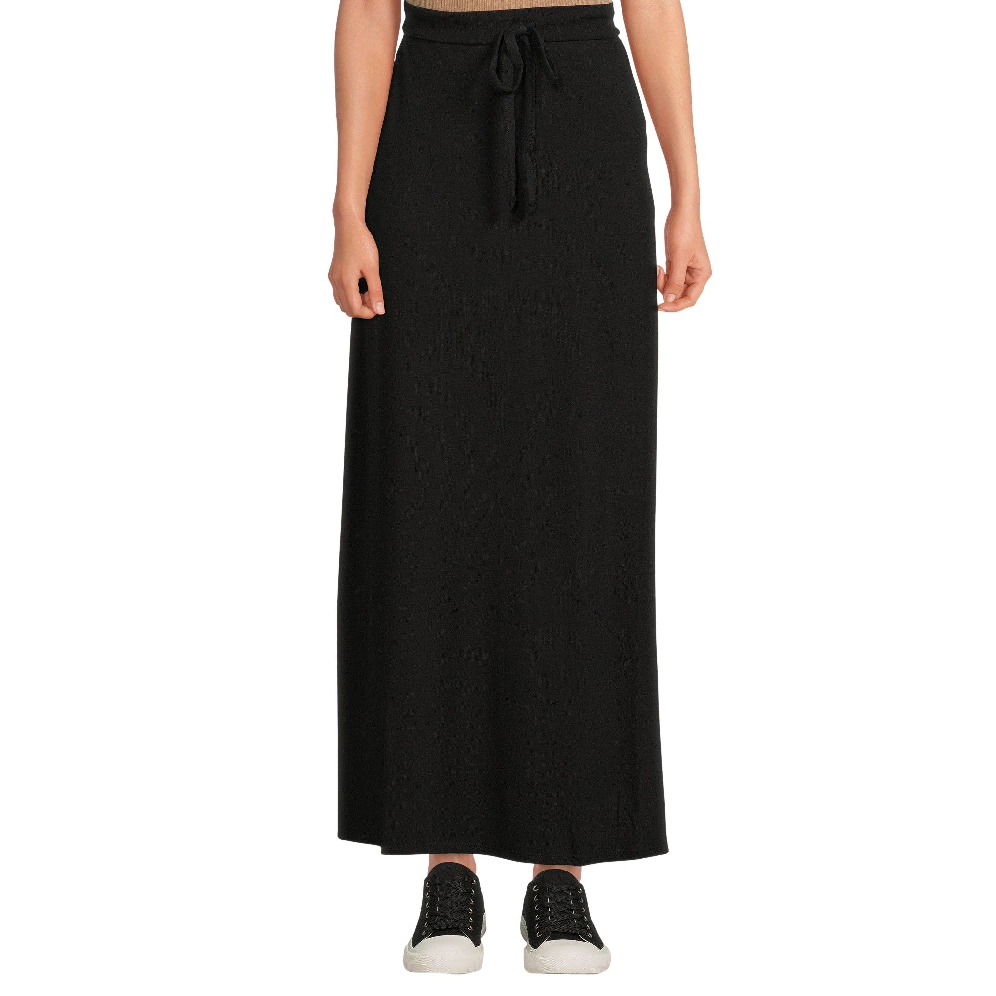 SOBEYO Women's Maxi Long Skirt Drawstring Waist Pockets Soft Comfort Fabric Black