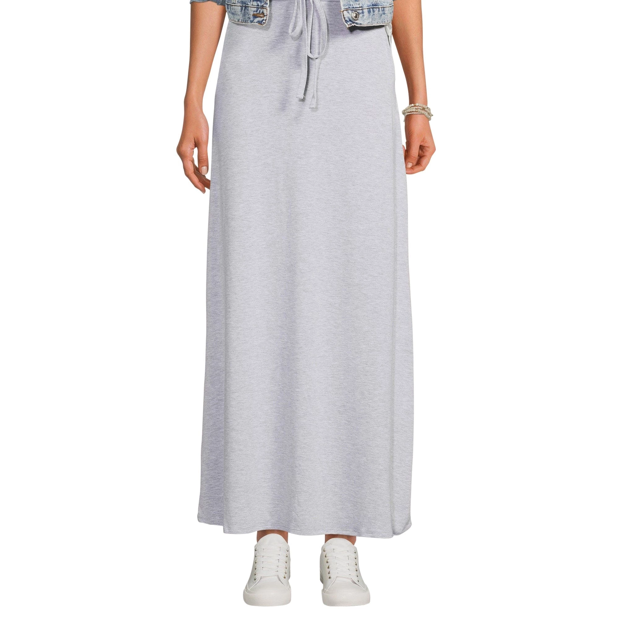 SOBEYO Women's Maxi Long Skirt Drawstring Waist Pockets Soft Comfort Fabric Gray