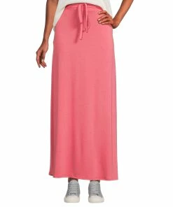 SOBEYO Women&apos;s Maxi Long Skirt Drawstring Waist Pockets Soft Comfort Fabric Red
