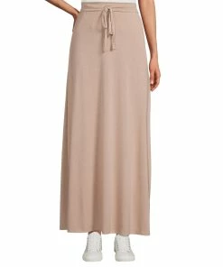 SOBEYO Women&apos;s Maxi Long Skirt Drawstring Waist Pockets Soft Comfort Fabric Taupe