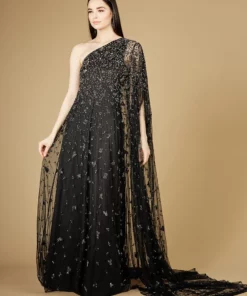 Lara One Shoulder Cape Sleeve Gown