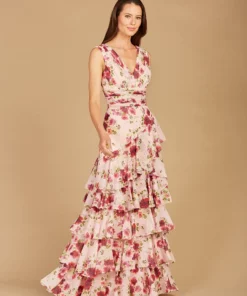 Lara 29249 - Ruffle Skirt Print Dress