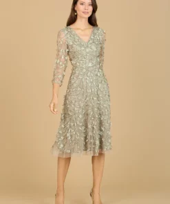 Lara 29184 Flowing, 3D Embroidered Midi Dress With Sleeves