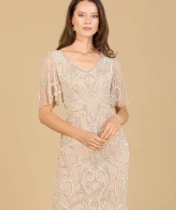 Lara Beaded Short Dress With Cape Sleeves