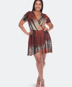 White Mark Plus Size Tie Dye Print V-Neck Wrap Dress