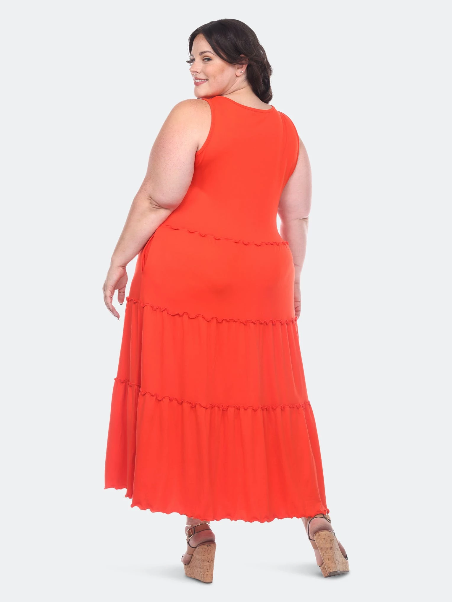 White Mark Plus Size Scoop Neck Tiered Midi Dress - Image 4