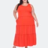 White Mark Plus Size Scoop Neck Tiered Midi Dress