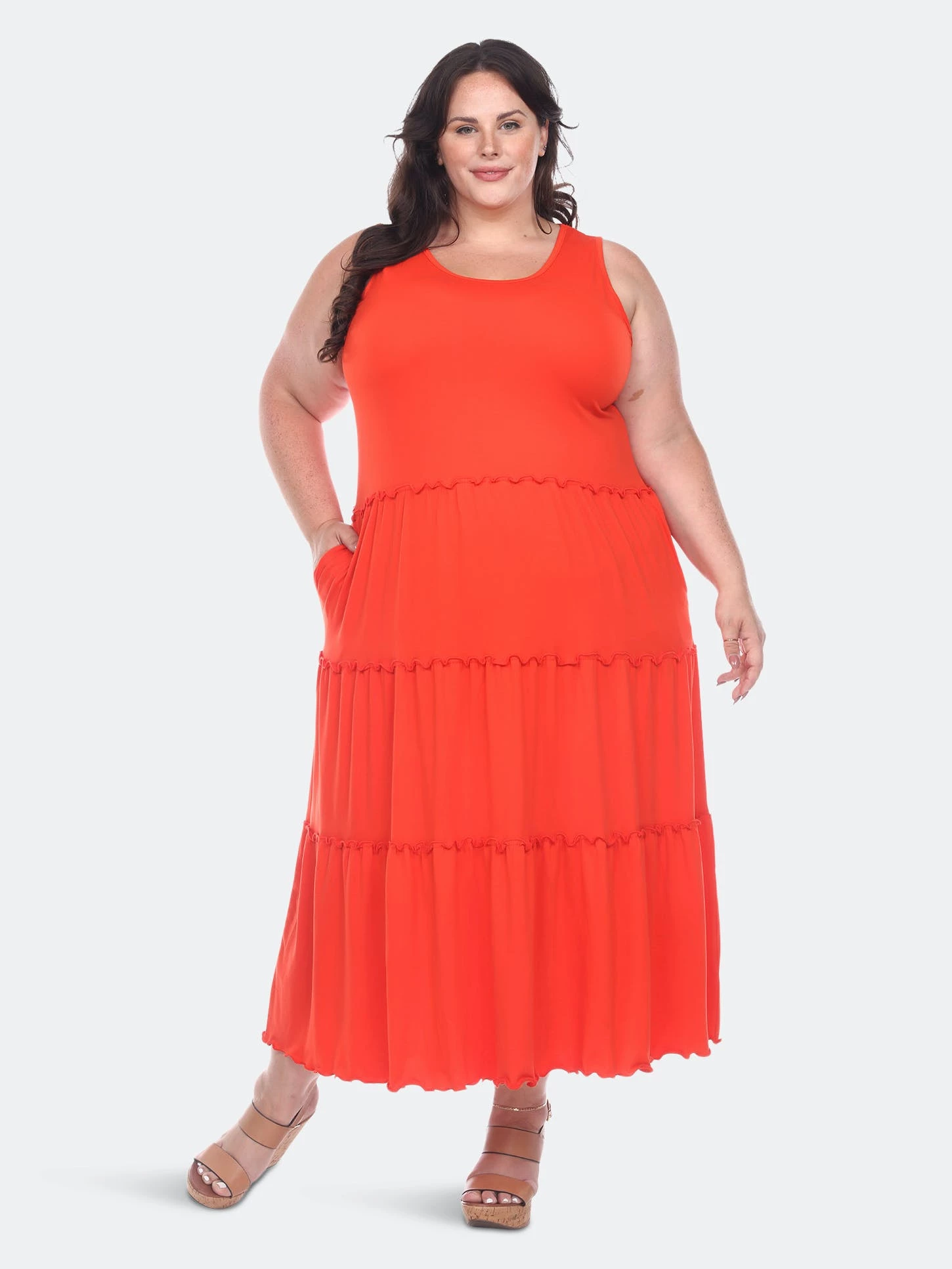 White Mark Plus Size Scoop Neck Tiered Midi Dress