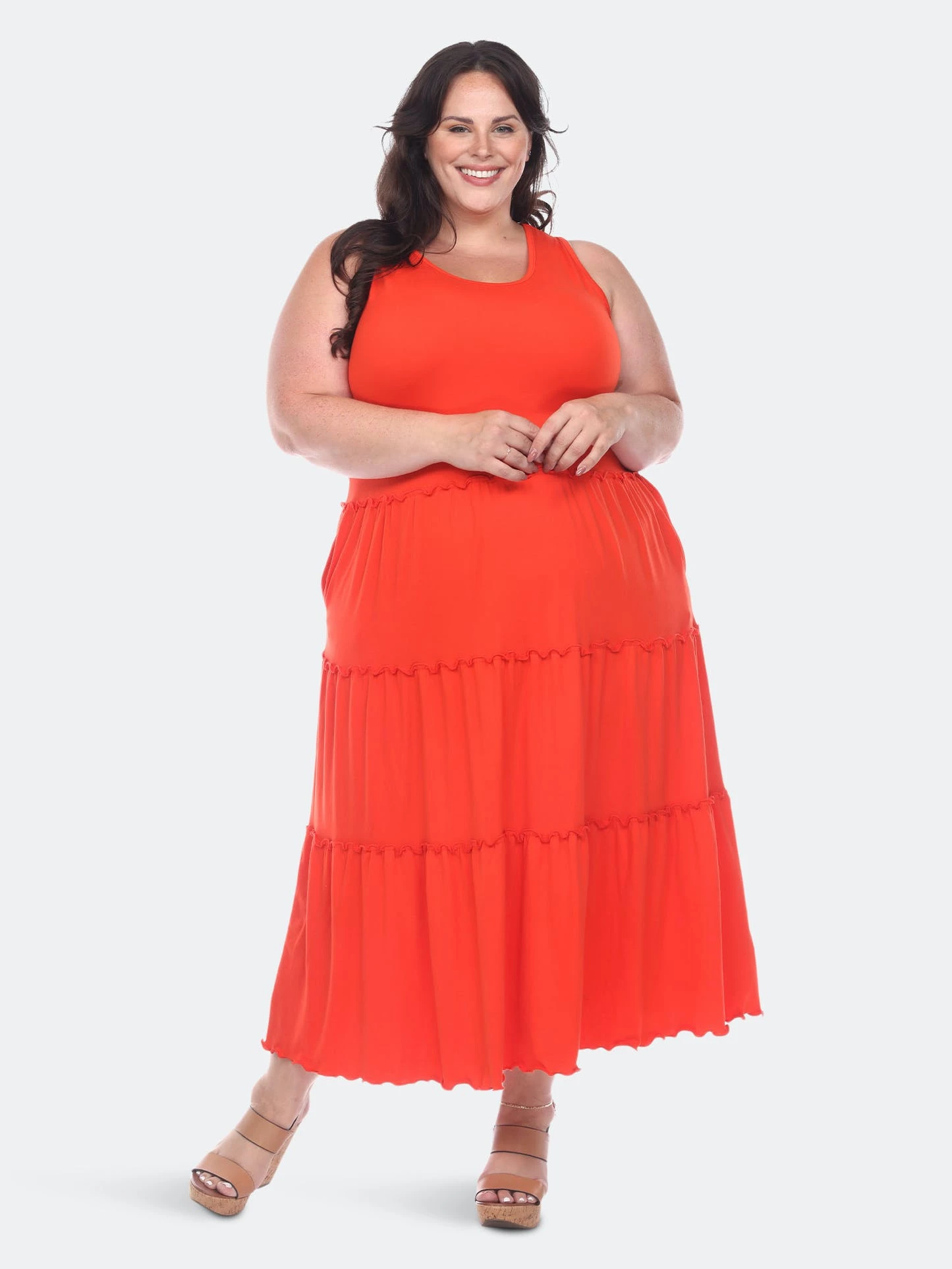 White Mark Plus Size Scoop Neck Tiered Midi Dress - Image 2