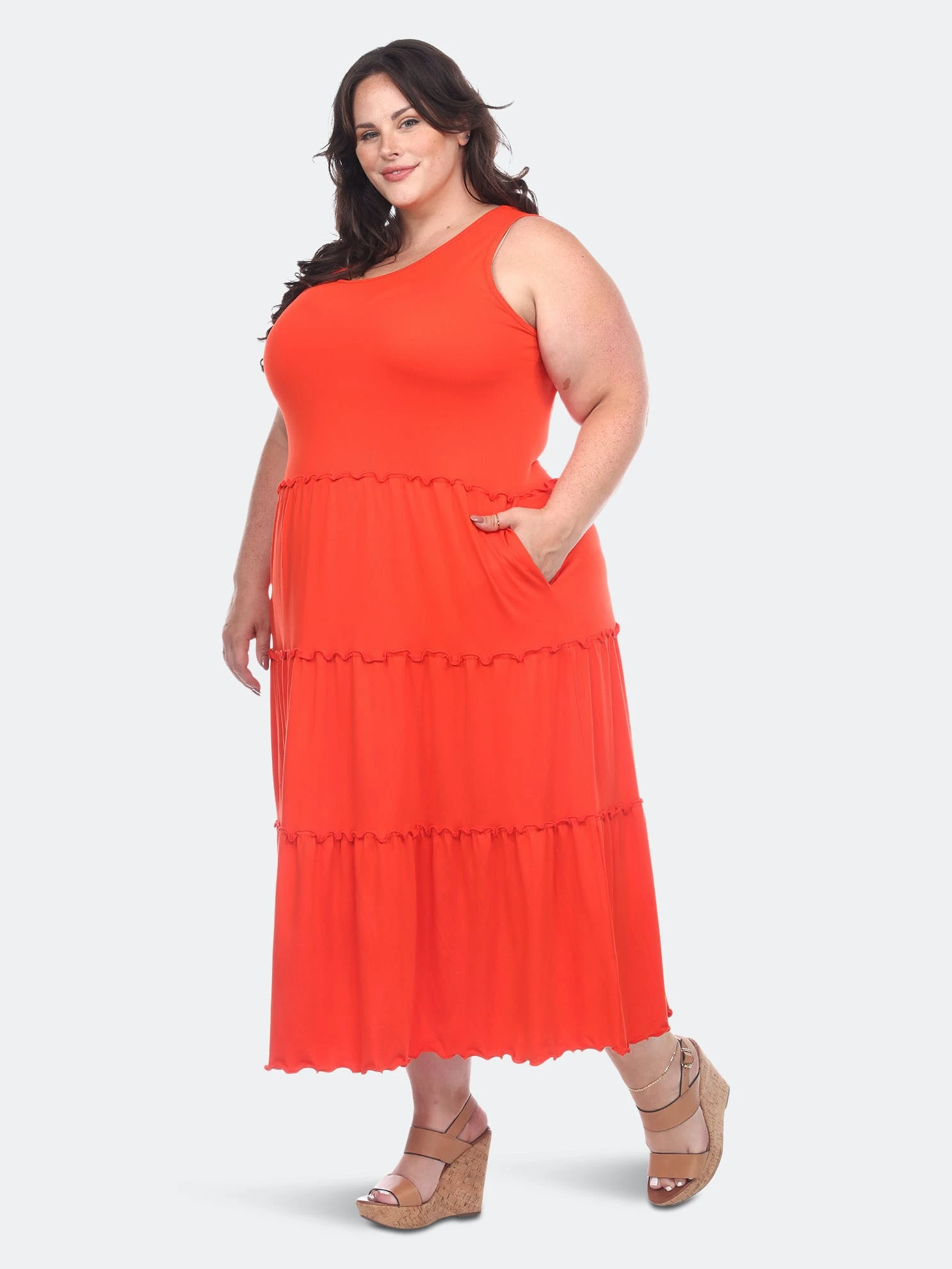 White Mark Plus Size Scoop Neck Tiered Midi Dress - Image 3