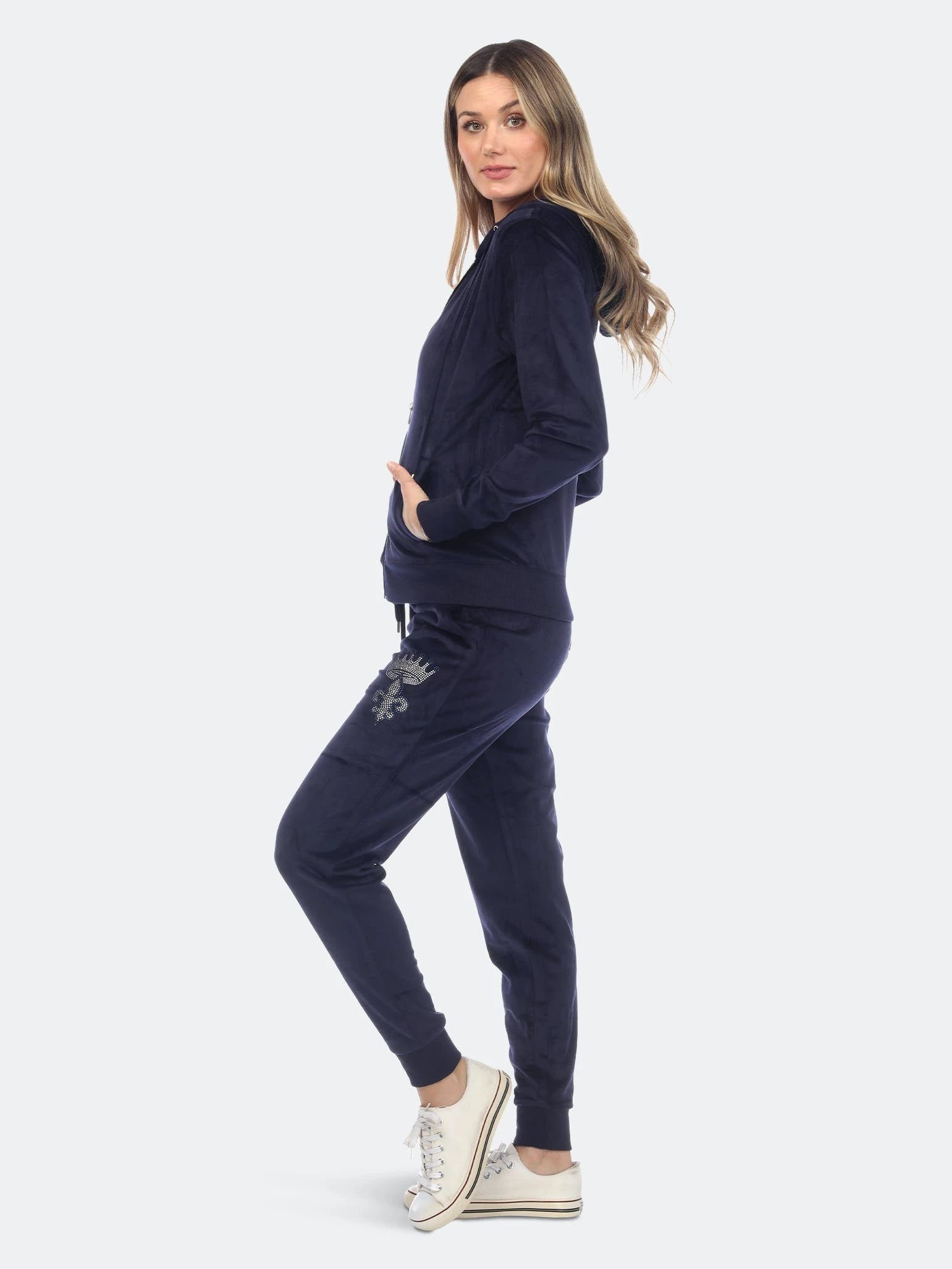White Mark Rhinestone 2 Piece Velour Tracksuit Set - Image 4