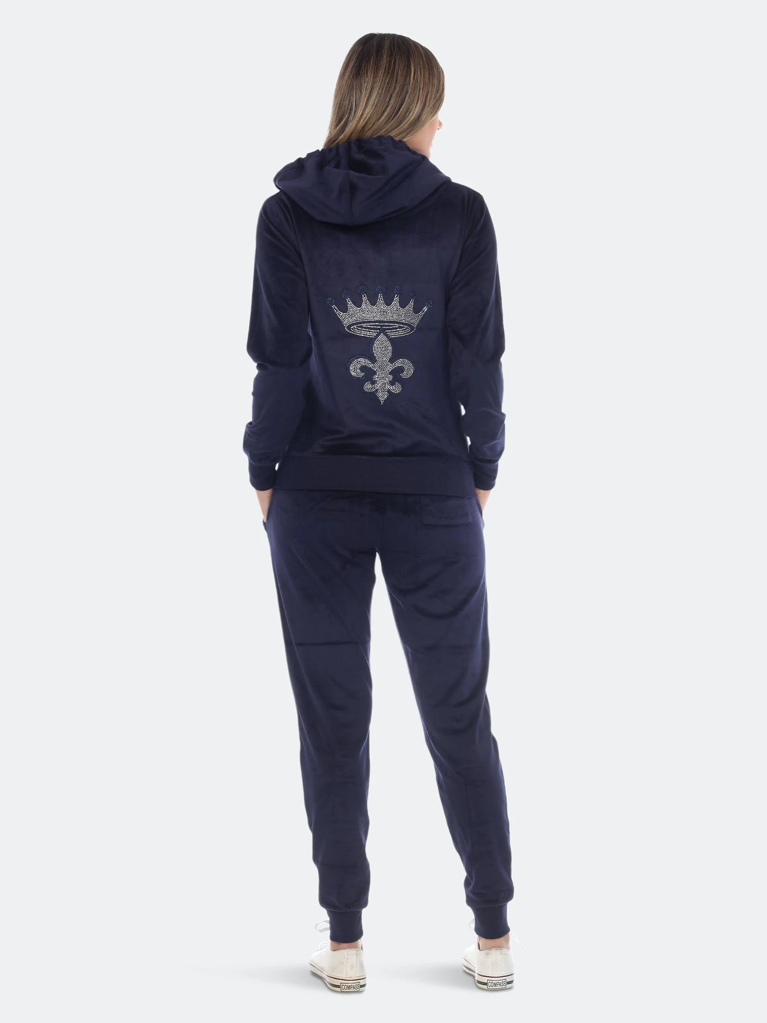 White Mark Rhinestone 2 Piece Velour Tracksuit Set - Image 5