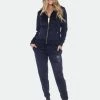 White Mark Rhinestone 2 Piece Velour Tracksuit Set