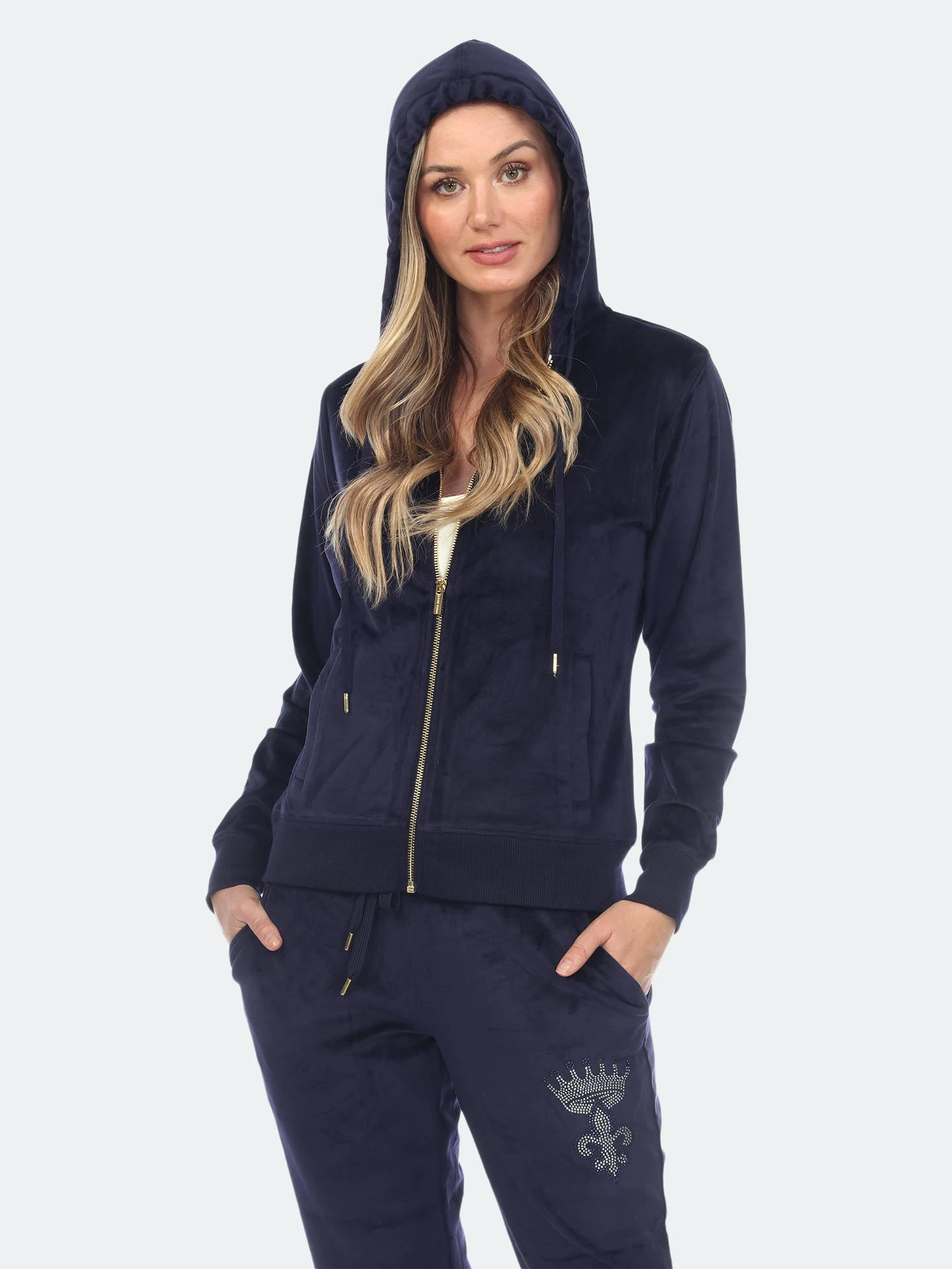 White Mark Rhinestone 2 Piece Velour Tracksuit Set - Image 6