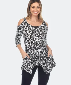 White Mark Leopard Cold Shoulder Tunic