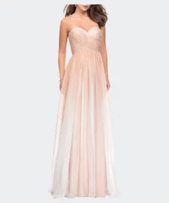 La Femme Ombre Chiffon Prom Dress With Criss Cross Pleating