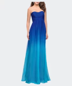 La Femme Ong Ombre Chiffon Prom Dress With Gathered Waist