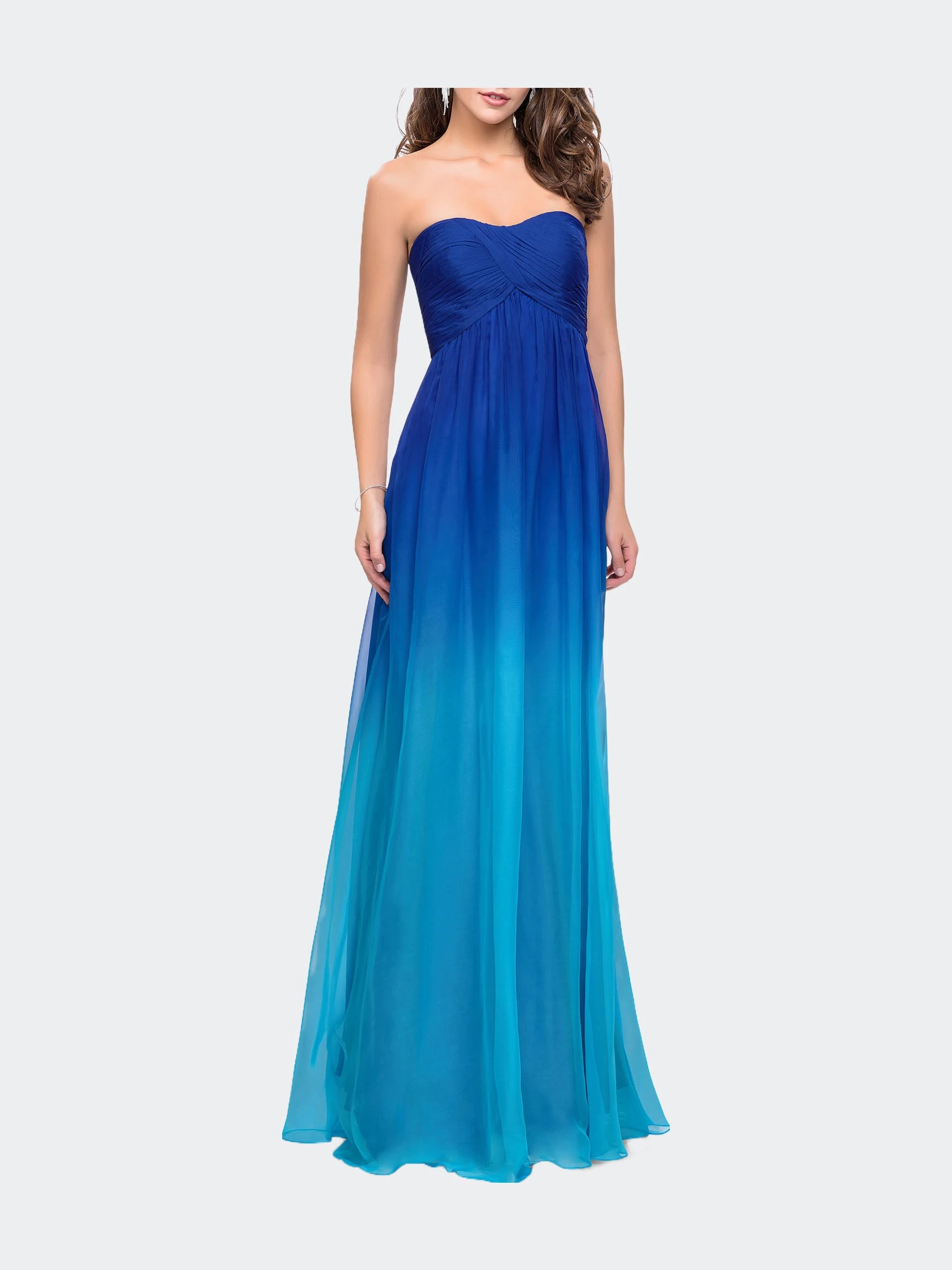 La Femme Ong Ombre Chiffon Prom Dress With Gathered Waist