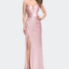 La Femme Ong Strapless Satin Prom Dress With Side Ruching