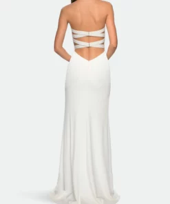 La Femme Simple Strapless Prom Dress With Double Strap Back