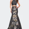 La Femme Two Piece Mermaid Gown With High Neck Top