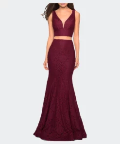 La Femme Sweetheart Neckline Two Piece Long Lace Prom Dress