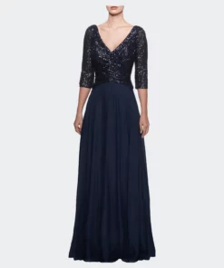 La Femme Ong Chiffon Evening Gown With Sequined Bodice
