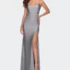 La Femme Ong Tie Up Back Jersey Prom Dress With Slit