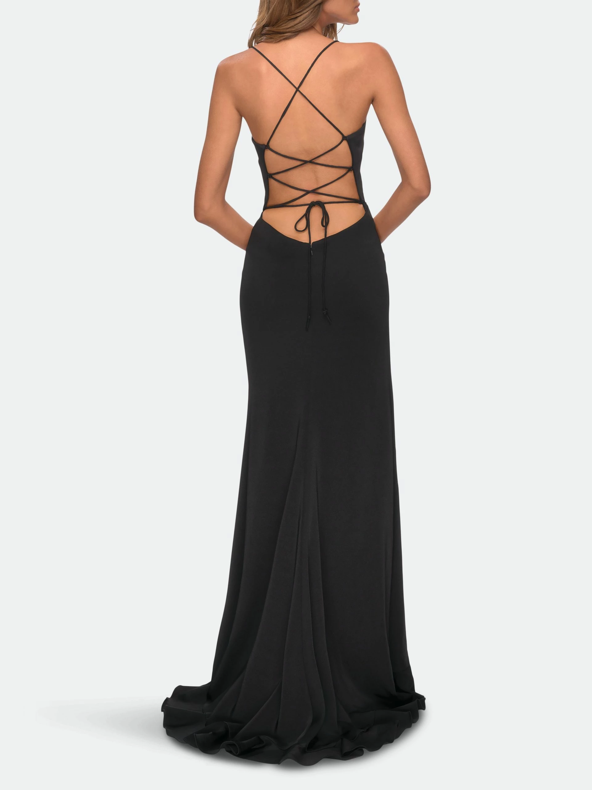 La Femme Ruffle Prom Dress With Scoop Neck And Lace Up Back - Image 2