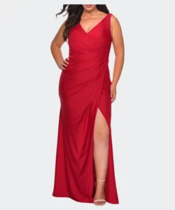 La Femme Sequin Plus Size Dress With Off The Shoulder Detail
