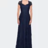 La Femme Cap Sleeve Floral Gown With Sweetheart Neckline