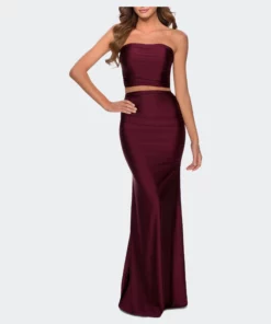La Femme Tube Top Two Piece Long Jersey Dress