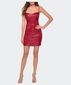 La Femme Short Sequin Party Dress With Scoop Neckline