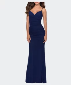 La Femme Itted Jersey Long Dress With Lace Up Back