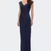 La Femme Ong Jersey Dress With Ruching And Cap Sleeves