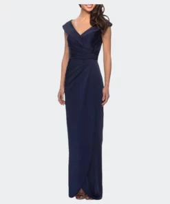 La Femme Ong Jersey Dress With Ruching And Cap Sleeves