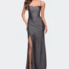 La Femme Jersey Dress With Square Neckline And Ruching