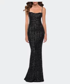 La Femme Modern Gown With Thick Line Sequin Fabric