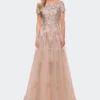 La Femme A Line Tulle And Lace Gown With Short Sleeves