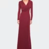 La Femme Ong Sleeve Jersey Dress With Criss-Criss Front Ruching